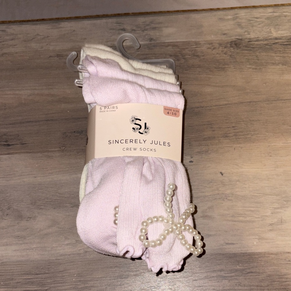 Sincerely Jules Cream and Pink Socks Set 5 pairs
